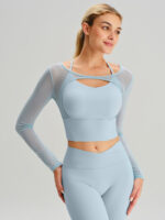 Light Blue Cut Out Long Sleeve Top--Light Support