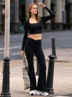 Black Cutout Ruched Long Sleeve Top - Image 3