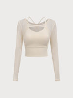 Beige Cut Out Long Sleeve Top--Light Support - Image 5