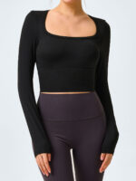 Black Cutout Ruched Long Sleeve Top - Image 7