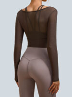 Coffee U Neck Long Sleeve Top - Light Support - Image 2