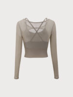 Khaki Cut Out Long Sleeve Top--Light Support - Image 7