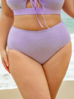 Purple Floral Textured Plus Size Bikini Bottom