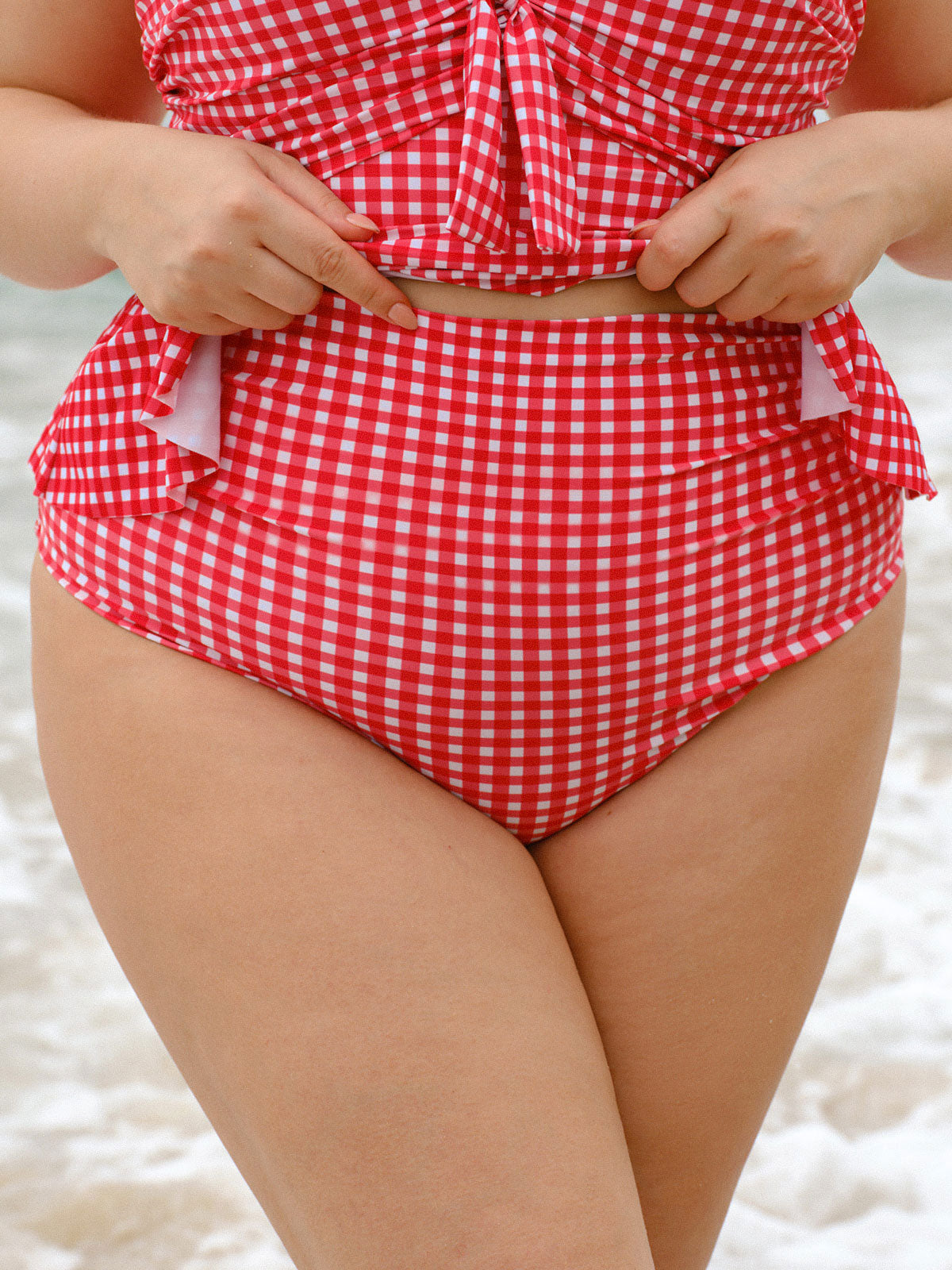 women-knitted-polyester-bikini-bottoms-red-sustainable-plus_size_bikinis-xcfj3v Red Gingham Plus Size Tankini Bottom - Image 1