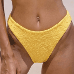 Yellow Textured Floral Bikini Bottom