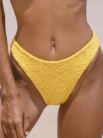 Yellow Textured Floral Bikini Bottom