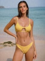 Yellow Textured Floral Bikini Bottom - Image 4