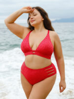 Red Textured Plus Size Bikini Bottom - Image 4