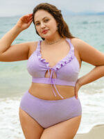 Purple Floral Textured Plus Size Bikini Bottom - Image 3