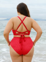 Red Textured Plus Size Bikini Bottom - Image 5