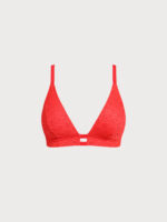 Red Textured V Neck Plus Size Bikini Top - Image 5