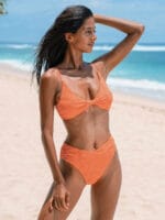 Orange Floral Jacquard Knot Bikini Top - Image 3