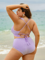 Purple Ruffled Drawstring Plus Size Bikini Top - Image 2