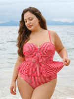 Red Gingham Plus Size Tankini Top - Image 3