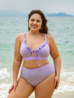 Purple Ruffled Drawstring Plus Size Bikini Top - Image 5