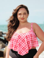 Red Plaid Layered Plus Size Tankini Top - Image 3