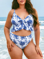 Blue Floral Plus Size Tankini Top - Image 2
