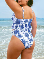 Blue Floral Plus Size Tankini Top - Image 4