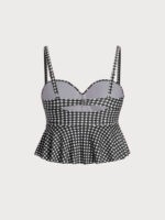 Black Gingham Plus Size Tankini Top - Image 7