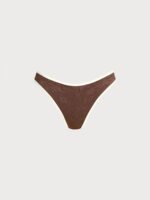 Dark Coffee Textured Contrast Bikini Bottom - Image 6