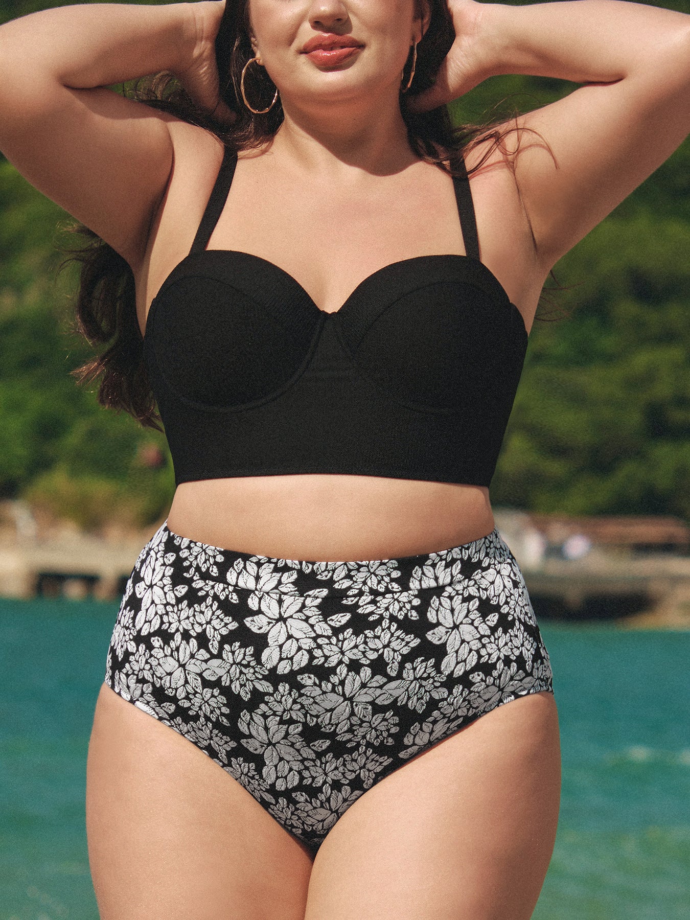 women-knitted-polyester-blended-bikini-bottoms-sustainable-plus_size_bikinis-d86wb4 Black Floral Petal-Print Plus Size Bikini Bottom - Image 1