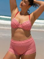 Red Gingham Plus Size Full Coverage Swim Shorts - Image 3