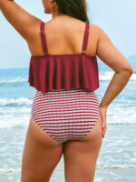 Wine Red Stripe Plus Size Bikini Bottom - Image 2