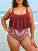Wine Red Stripe Plus Size Bikini Bottom - Image 4