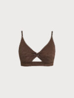 Dark Coffee Textured Cutout Plus Size Bikini Top - Image 7