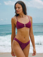 Burgundy Textured V Notch Bikini Top - Image 5