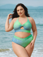 Green Cutout X Cross Plus Size Bikini Top - Image 3