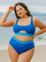 Blue Contrast Cut Out Plus Size Bikini Top - Image 3