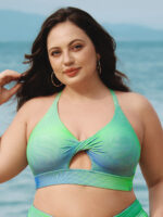Green Cutout X Cross Plus Size Bikini Top