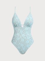 Light Blue Textured One Pieces Swimsuit - Image 6