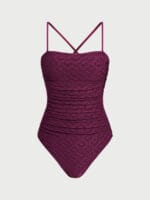 Burgundy Textured Criss-cross One-Piece Swimsuit - Image 6
