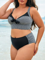 Black Gingham Bow Plus Size Bikini Top - Image 3