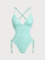 Cyan V Neck Backless One-Piece Swimsuit - Image 6