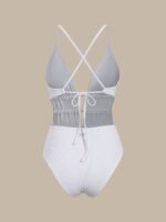 White Textured Plunge One-Piece Swimsuit - Image 6