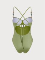 Green Textured X Cross One Piece Swimwear - Image 6