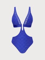 Royal Blue Lace Scallop Cutout One-Piece Swimsuit - Image 6