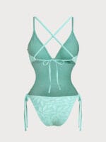 Cyan V Neck Backless One-Piece Swimsuit - Image 7
