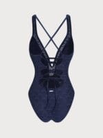Navy Lace V-Neck One-Piece Swimsuit - Image 7