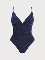 Blue Lurex Ruched Tummy Control Plus Size One Piece - Image 6