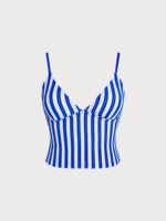 Navy Plush Texture Stripe Tankini Top - Image 7
