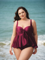 Burgundy Bow Plus Size Tankini Top - Image 5