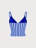 Navy Plush Texture Stripe Tankini Top - Image 8