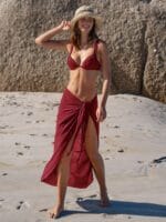 Wine Red Wrap Cover-Up Midi Skirt - Image 5