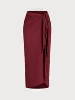 Wine Red Wrap Cover-Up Midi Skirt - Image 6