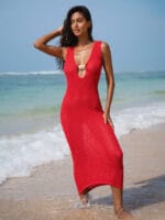Red Crochet Cutout Cover-up Dress - Image 5