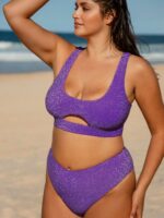 Purple Lurex Cut Out Plus Size Bikini Top - Image 3
